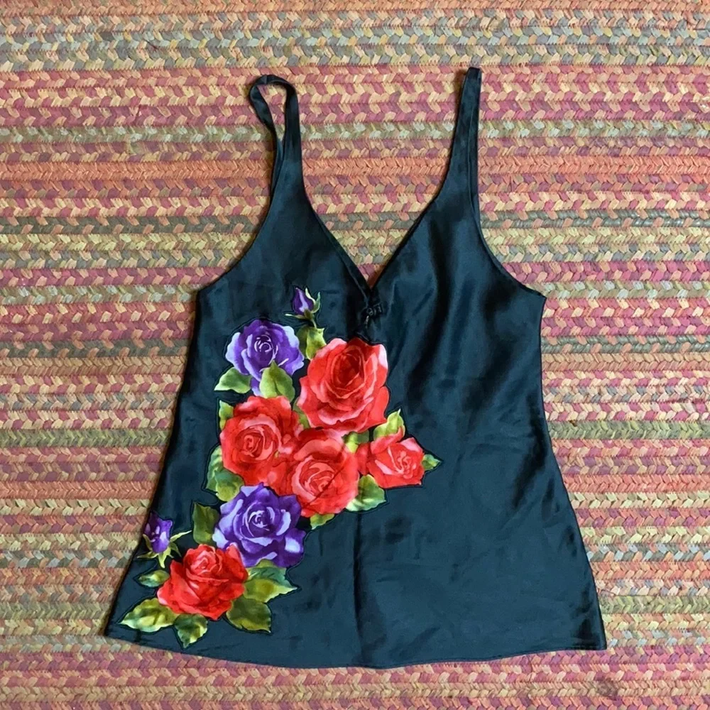 90s VTG VICTORIAS SECRET SILK ROSE CAMI TOP